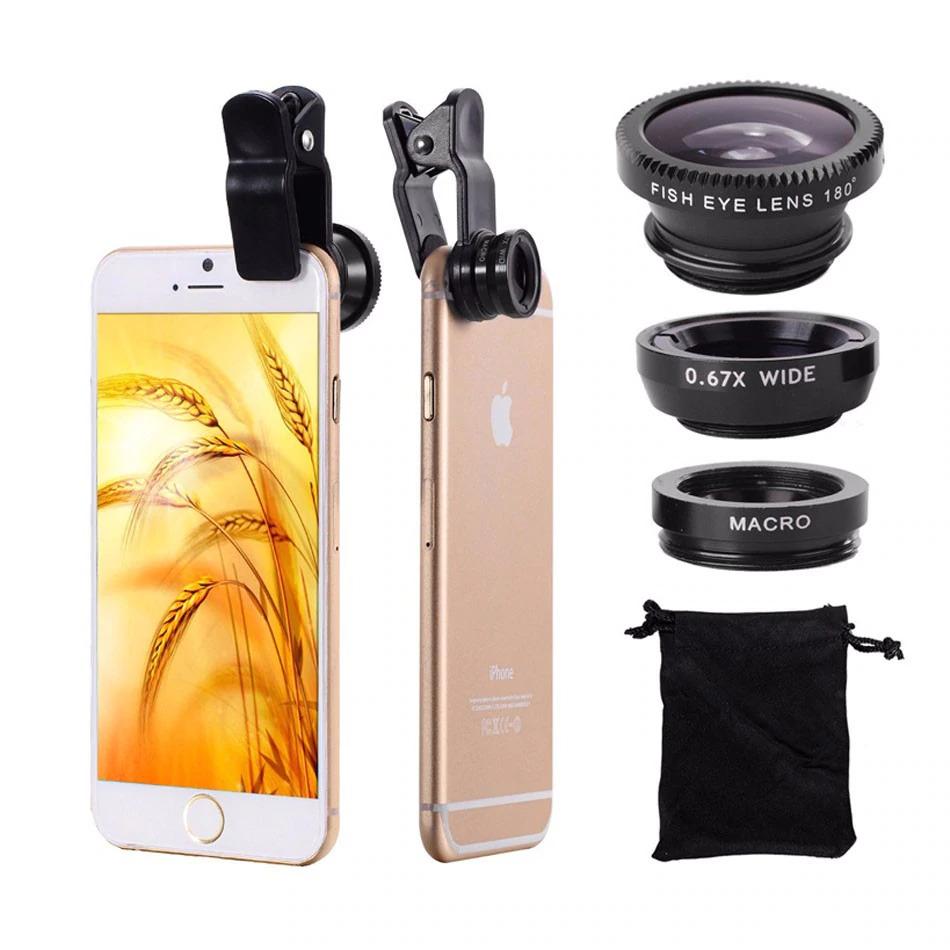 Mobile Phone Lenses - Universal 3-in-1 HD Fish Eye Smartphone Camera Lens