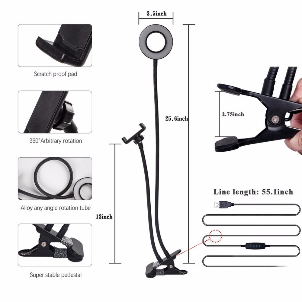 Photographic Lighting - Selfie Ring Light With Dual Flexible Arms And Clip-on Base